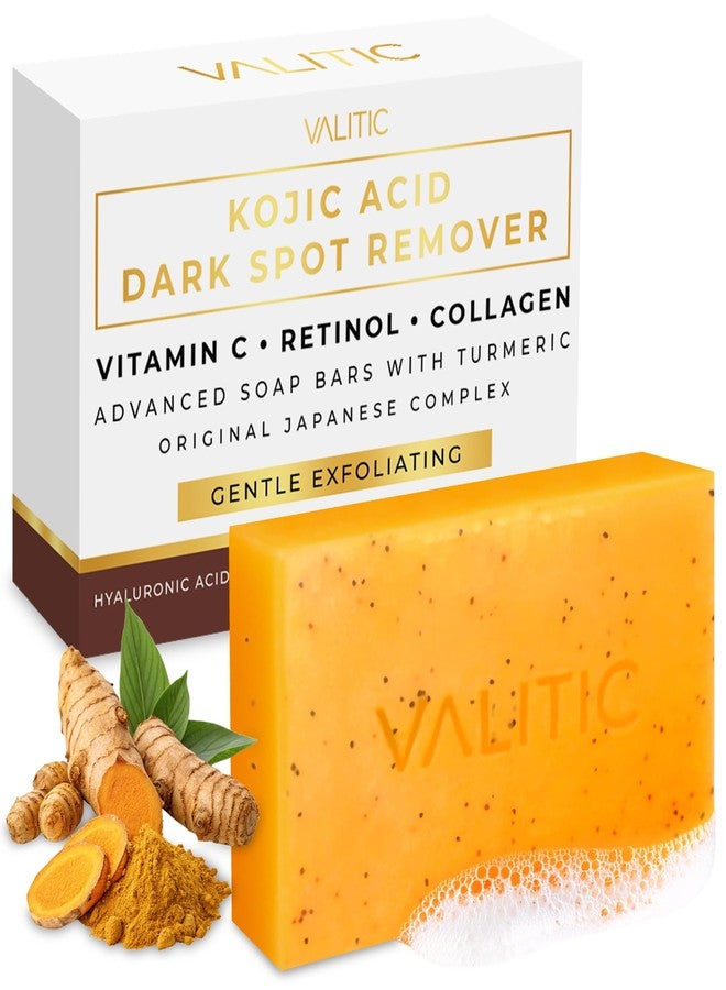 VALITIC Kojic Acid Soap - Turmeric Soap for Dark Spots for Face and Body - Exfoliating Bar for Hyperpigmentation, Skin Tone Corrector with Retinol, Vitamin C, Collagen and Hyaluronic Acid - 1 Pack - Image 1